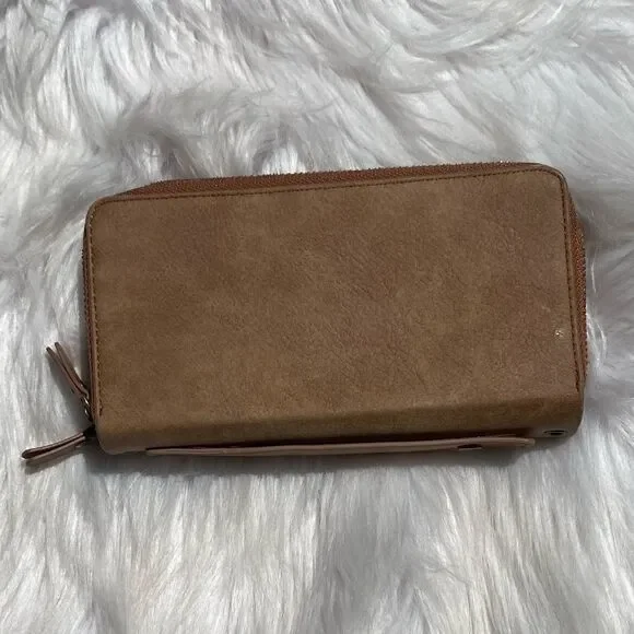 Mini Crossbody Zip Up Crossbody Wallet Tan and Gold Small - Picture 8 of 9